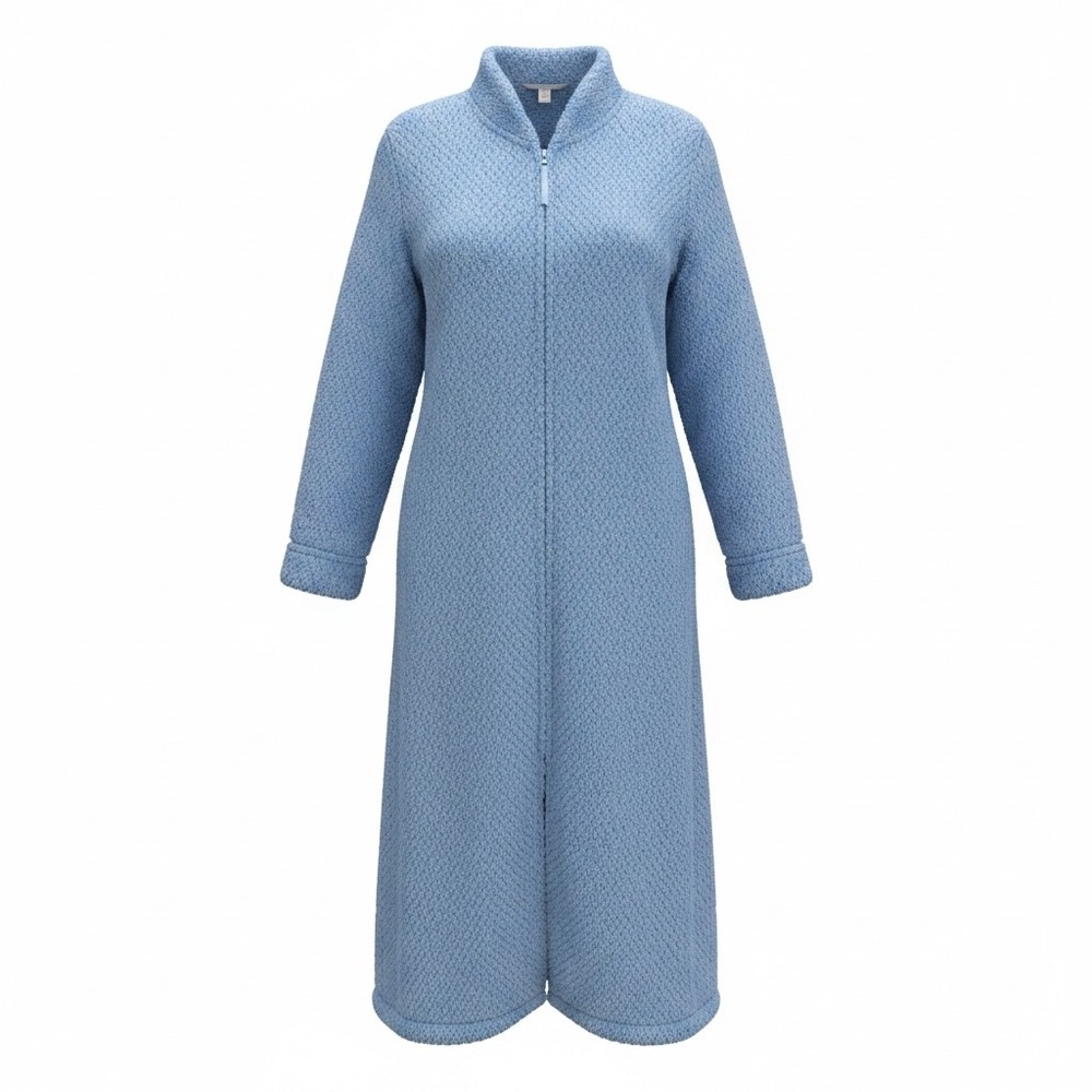 Celestial Dreams Blue Popcorn Fleece Zip Front Robe Long Housecoat Womens Large